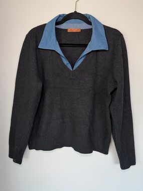 NWOT Belldini Knit Denim Polo Sweater Top Preppy Classic Coastal